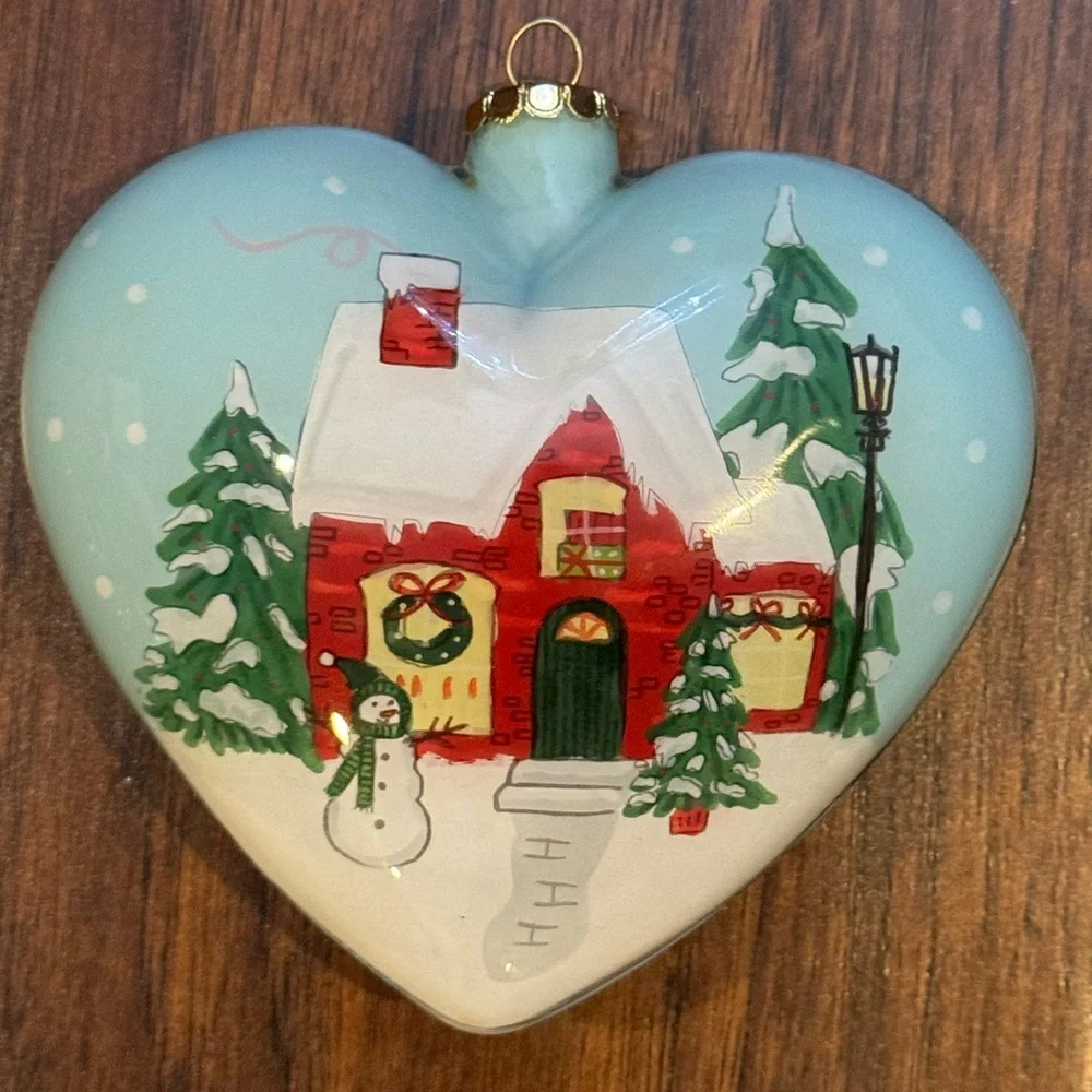 Lot of 2 Pier 1 Li Bien Heart-Shaped Christmas Ornaments 2016, 2018